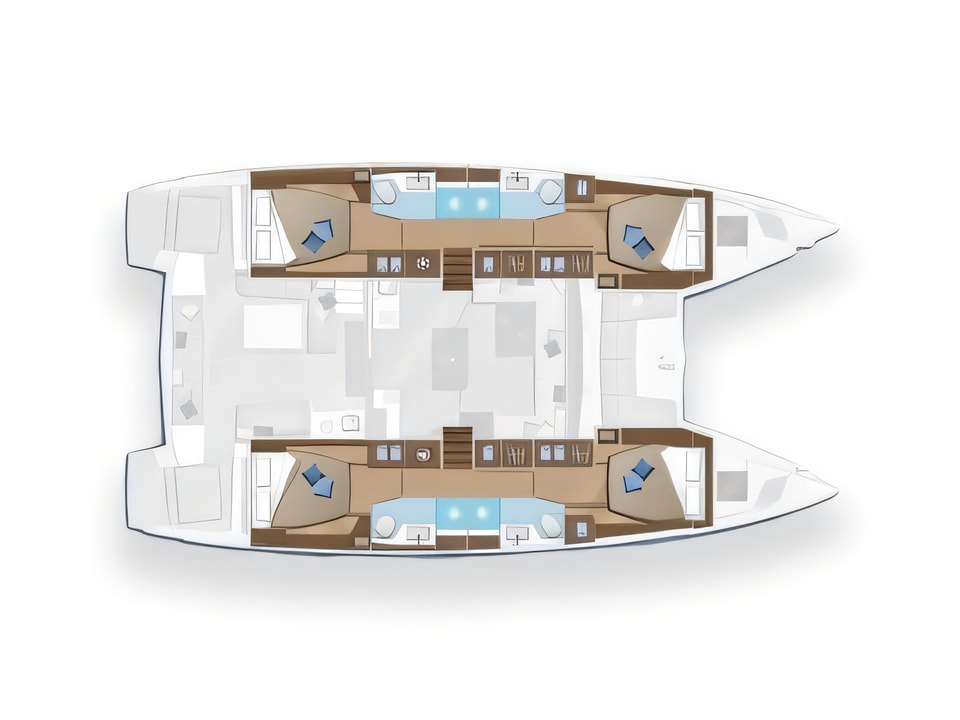Layout of Lagoon 50 catamaran with 7 cabins Croatia yacht charter