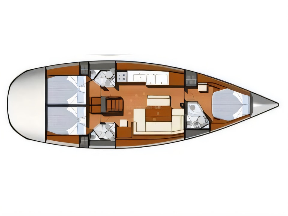 Layout of Jeanneau SO 44i sail boat with 3 cabins Croatia yacht charter