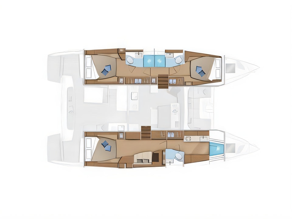 Layout of Lagoon 46 catamaran with 3 cabins Croatia yacht charter