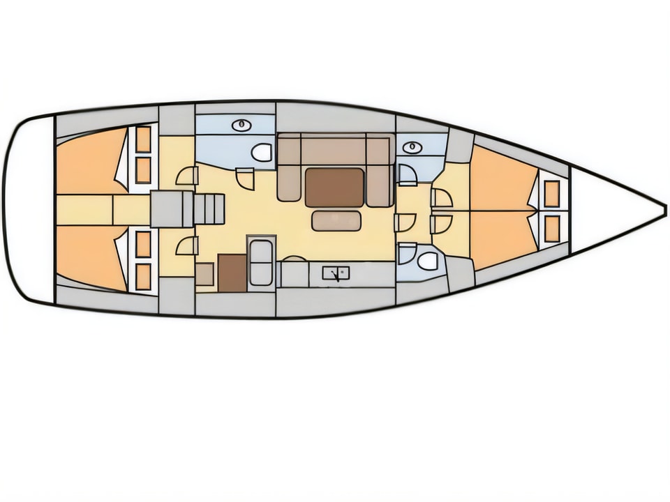 Layout of Dufour 450 Grand Large sail boat with 4 cabins Croatia yacht charter