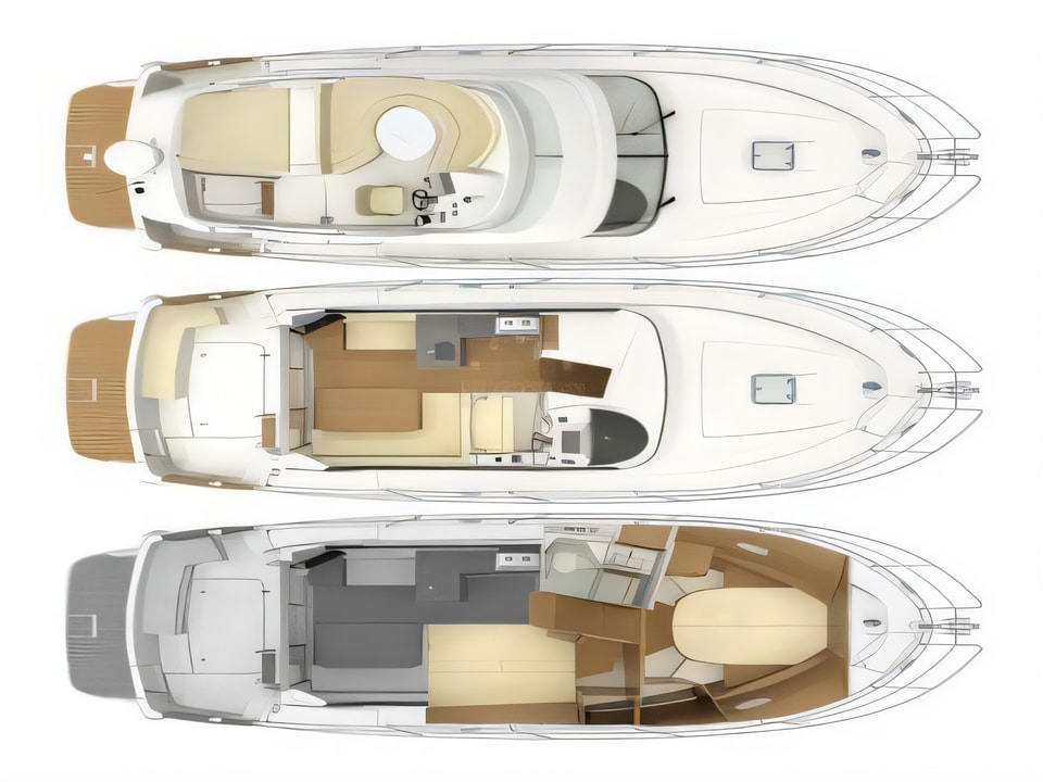 Layout of Antares 36 motor boat with 2 cabins Croatia yacht charter