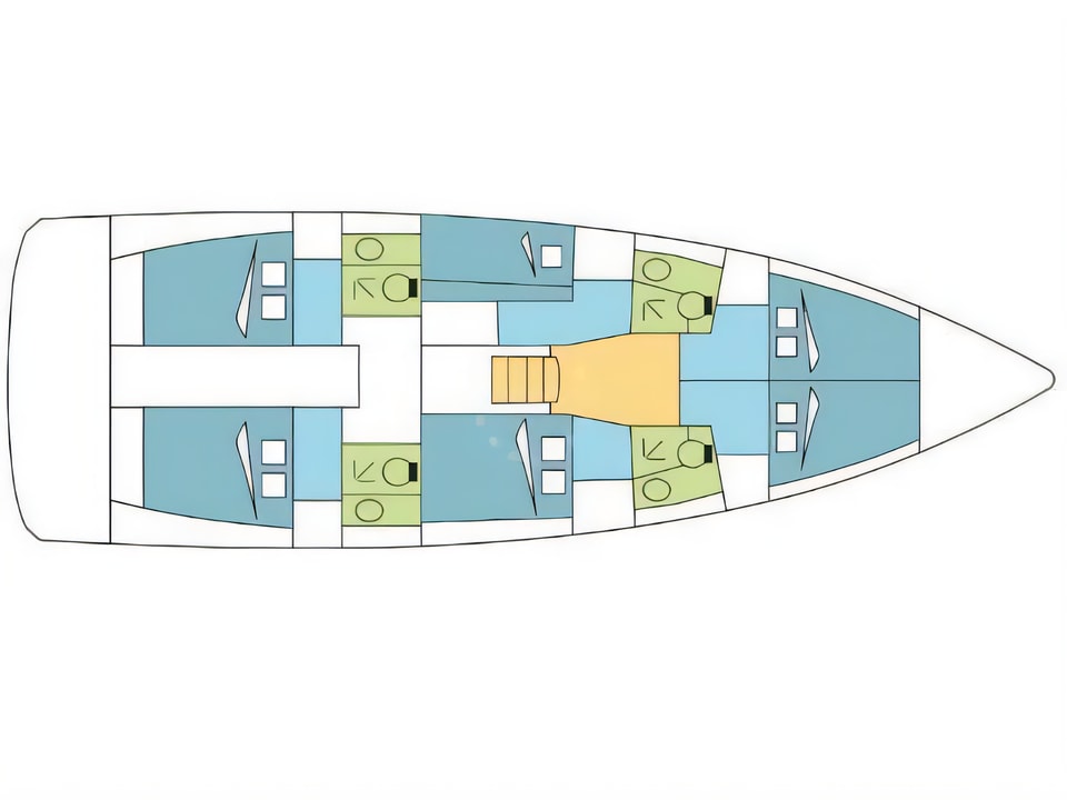 Layout of Sun Loft 47 sail boat with 6 cabins Croatia yacht charter