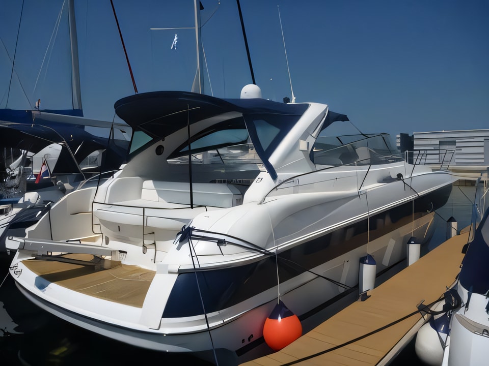 Exterior overview of BMB 37 Sport motor boat for charter from Sibenik Marina Mandalina in the Sibenik sailing area Croatia