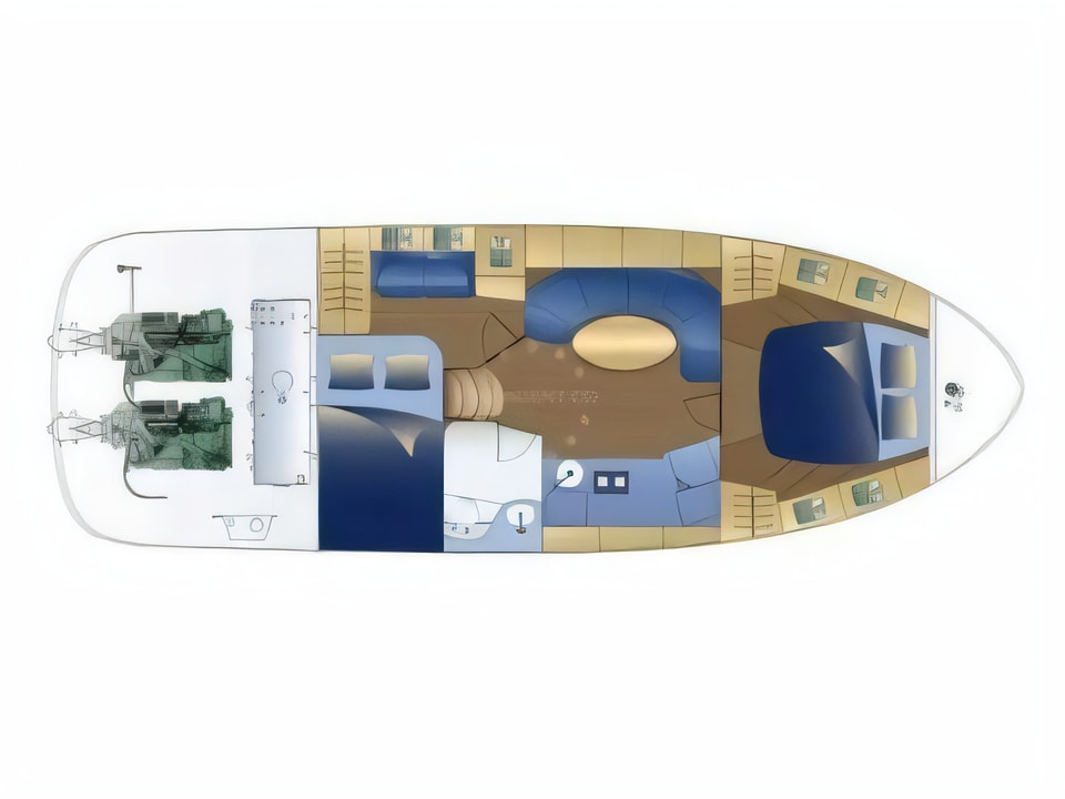 Layout of BMB 37 Sport motor boat with 2 cabins Croatia yacht charter