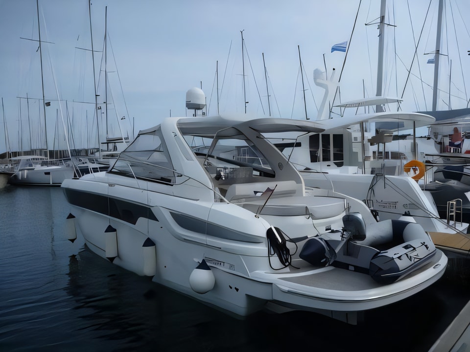 Exterior overview of Bavaria 35 Sport motor boat for charter from Sibenik Marina Mandalina in the Sibenik sailing area Croatia