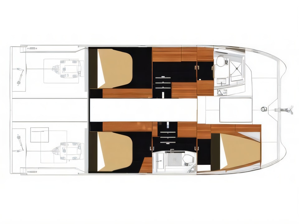 Layout of MY 37- 3 cab. power catamaran with 3 cabins Croatia yacht charter