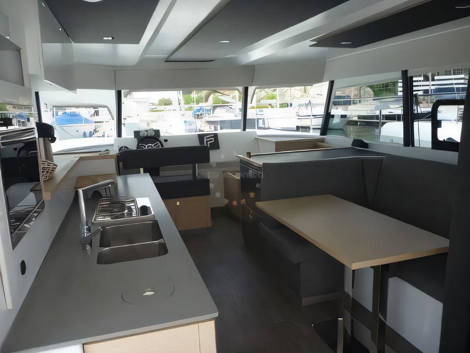 Interior of MY 37- 4. cab. power catamaran with 4 cabins Croatia yacht charter