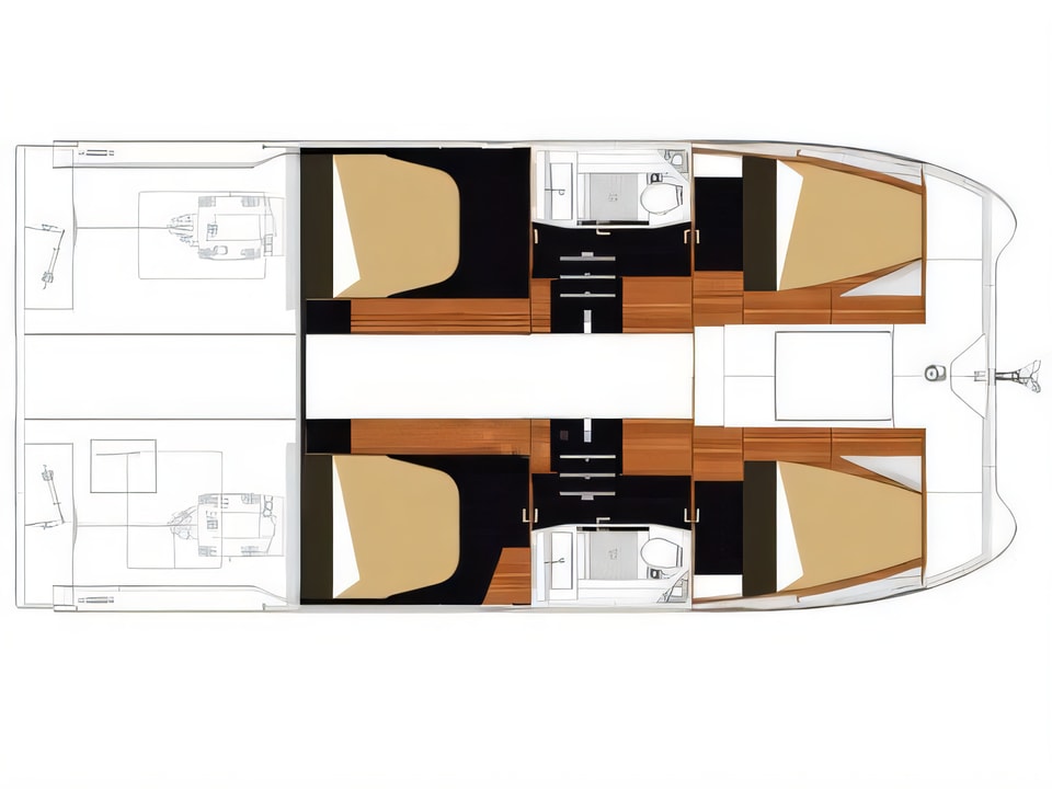 Layout of MY 37- 4. cab. power catamaran with 4 cabins Croatia yacht charter