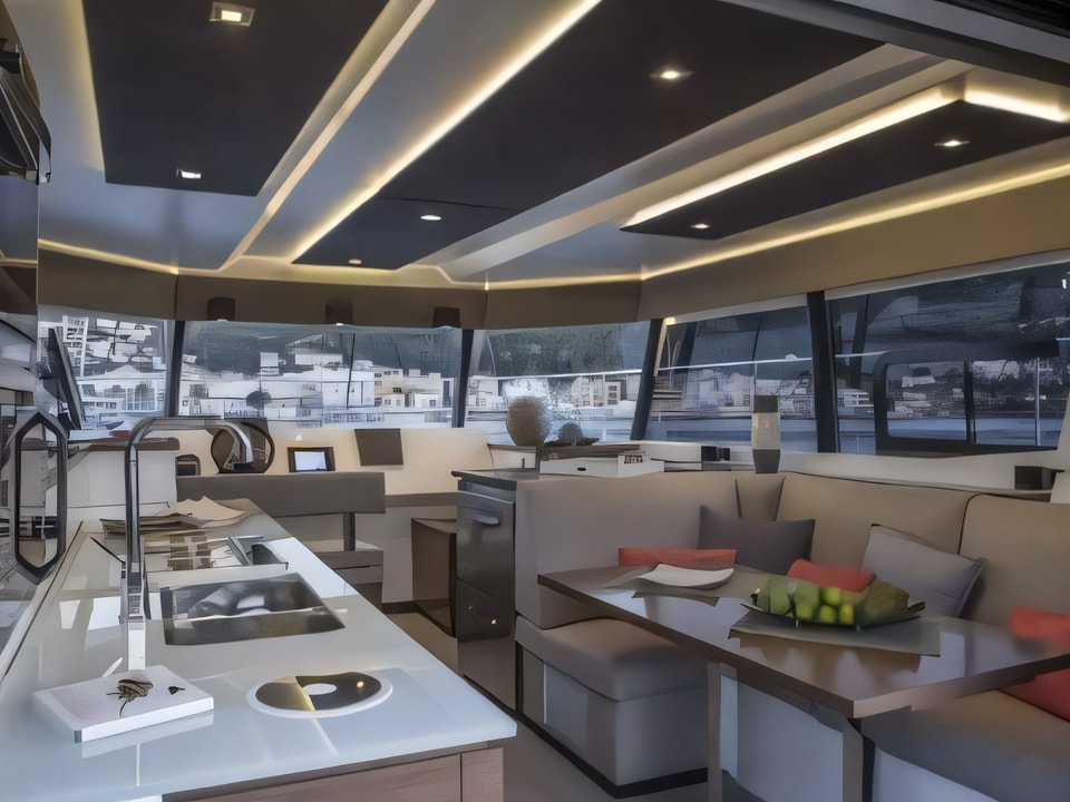 Interior of MY 37- 4. cab. power catamaran with 4 cabins Croatia yacht charter