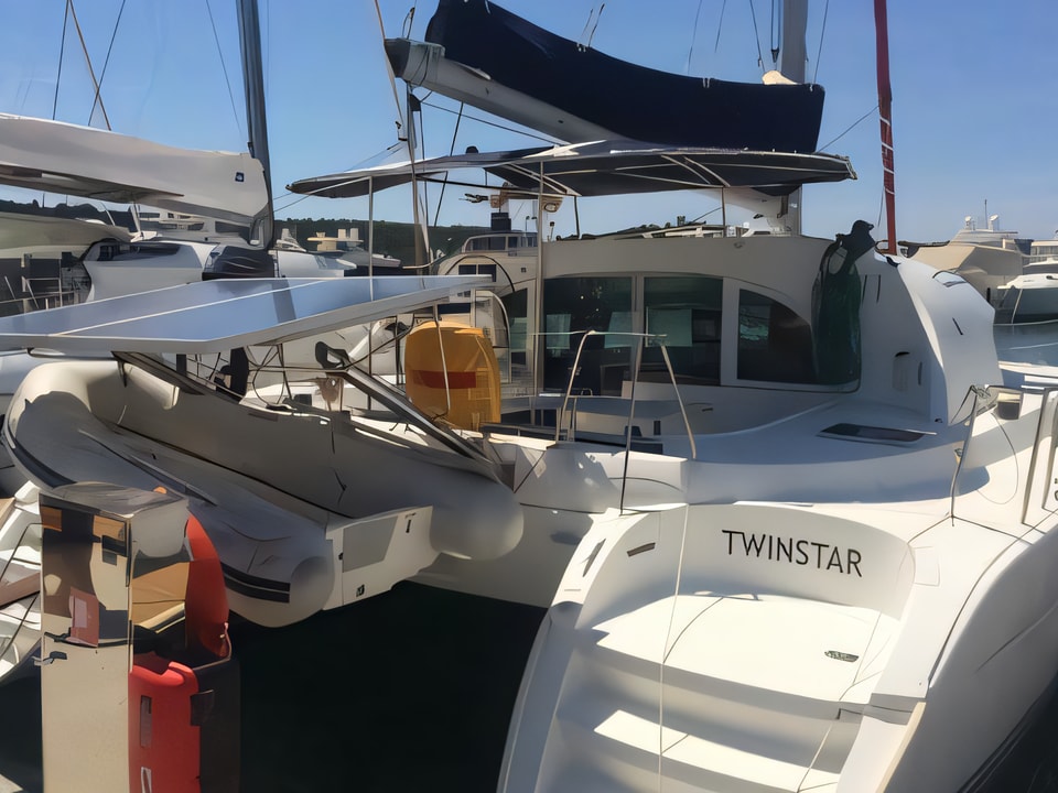 Exterior overview of Lagoon 380 (4+2 cab.) catamaran for charter from Sibenik Marina Mandalina in the Sibenik sailing area Croatia