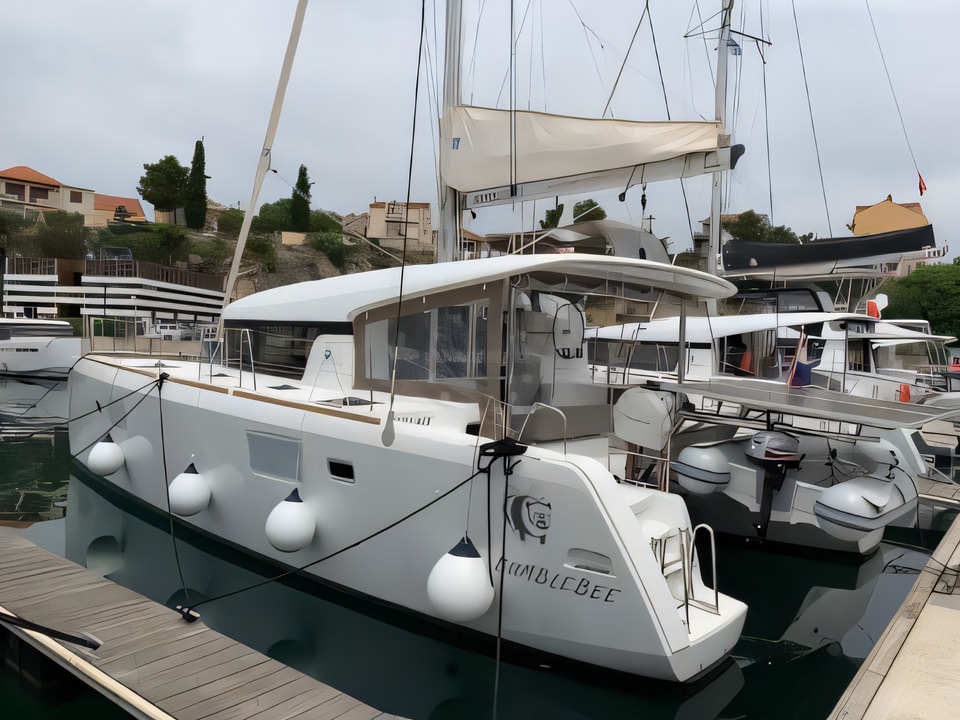 Exterior overview of Lagoon 39 catamaran for charter from Sibenik Marina Mandalina in the Sibenik sailing area Croatia