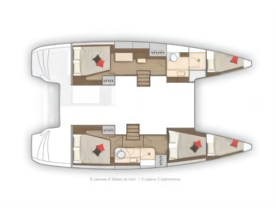 Layout of Lagoon 40 (3+2 cab.) catamaran with 3 cabins Croatia yacht charter