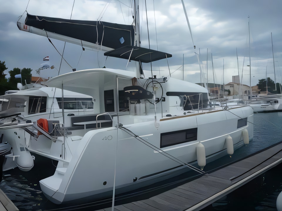 Exterior overview of Lagoon 40 (4+2 cab.) catamaran for charter from Sibenik Marina Mandalina in the Sibenik sailing area Croatia