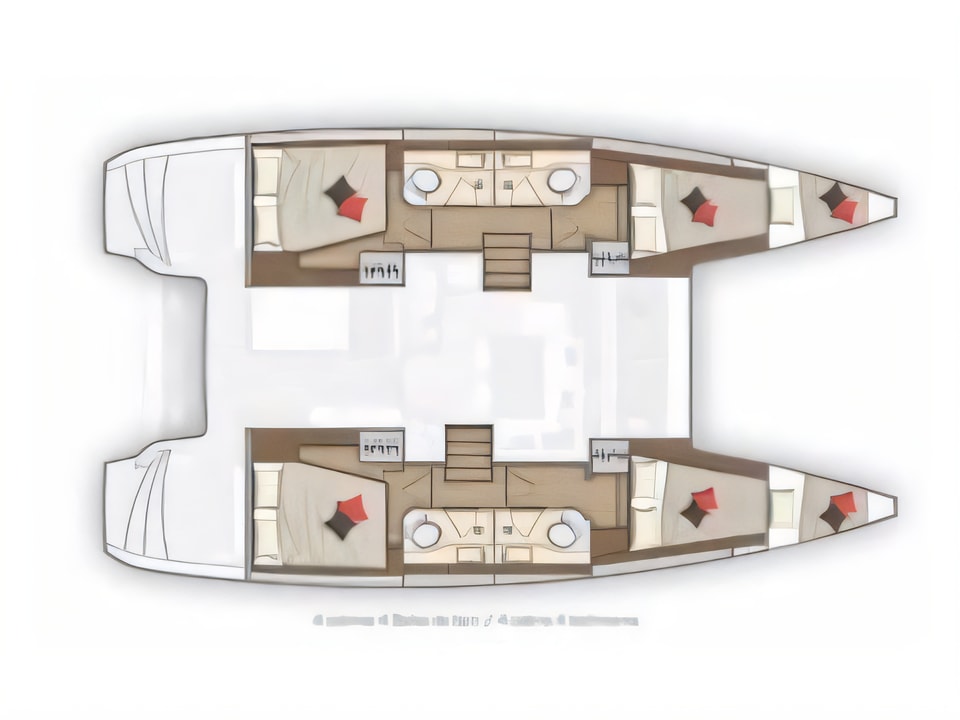 Layout of Lagoon 40 (4+2 cab.) catamaran with 4 cabins Croatia yacht charter