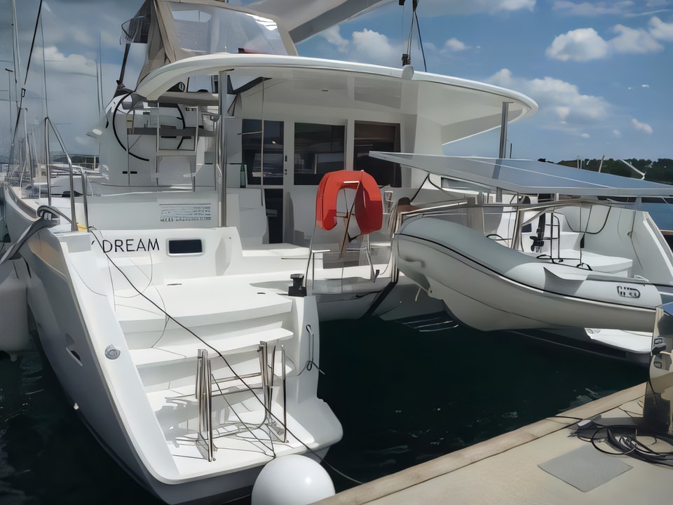 Exterior overview of Lagoon 400 S2- 3 cab. catamaran for charter from Sibenik Marina Mandalina in the Sibenik sailing area Croatia