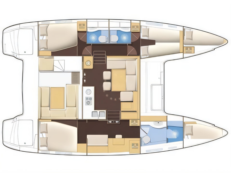 Layout of Lagoon 400 S2- 3 cab. catamaran with 3 cabins Croatia yacht charter