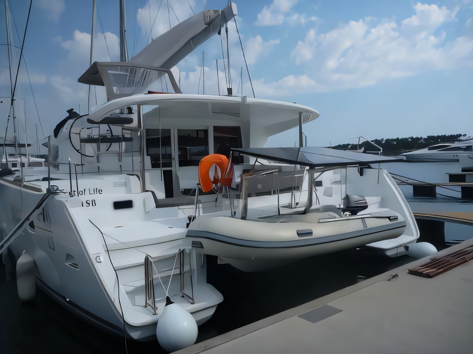 Exterior overview of Lagoon 400 S2 (4+2 cab.) catamaran for charter from Sibenik Marina Mandalina in the Sibenik sailing area Croatia