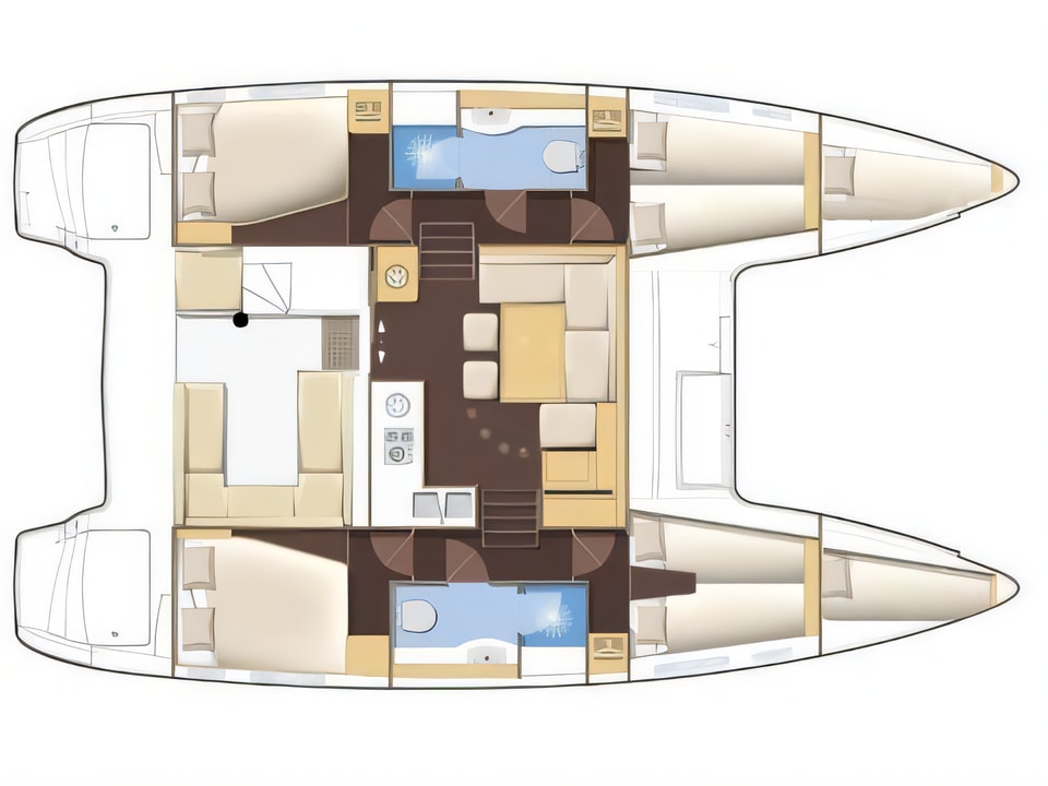 Layout of Lagoon 400 S2 (4+2 cab.) catamaran with 4 cabins Croatia yacht charter