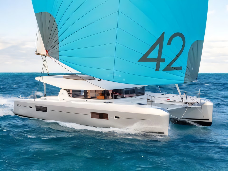 Exterior overview of Lagoon 42 (3+2 cab.) catamaran for charter from Sibenik Marina Mandalina in the Sibenik sailing area Croatia