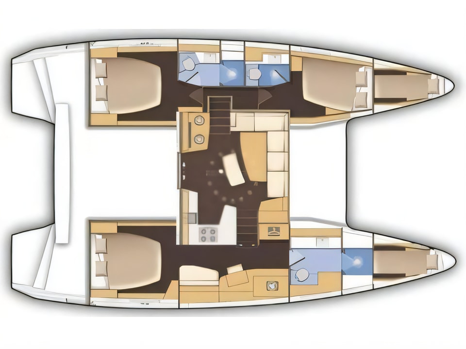 Layout of Lagoon 42 (3+2 cab.) catamaran with 3 cabins Croatia yacht charter