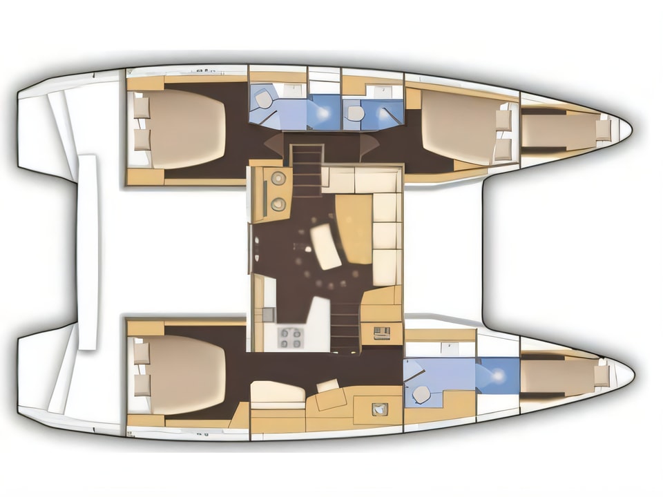Layout of Lagoon 42 (3+2 cab.) catamaran with 3 cabins Croatia yacht charter