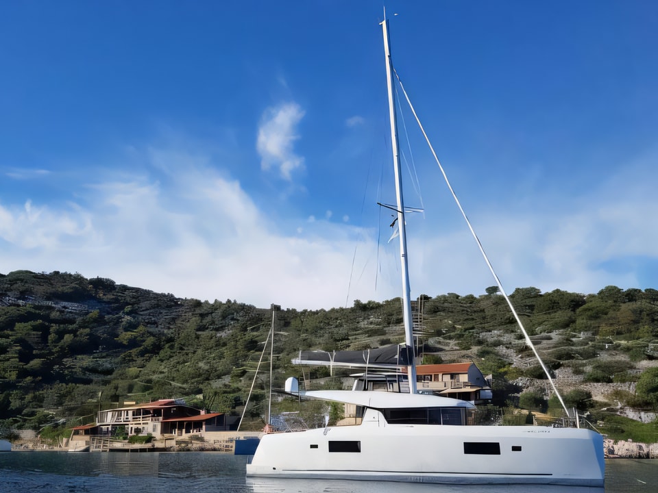 Exterior overview of Lagoon 42 (4+2 cab) catamaran for charter from Sibenik Marina Mandalina in the Sibenik sailing area Croatia