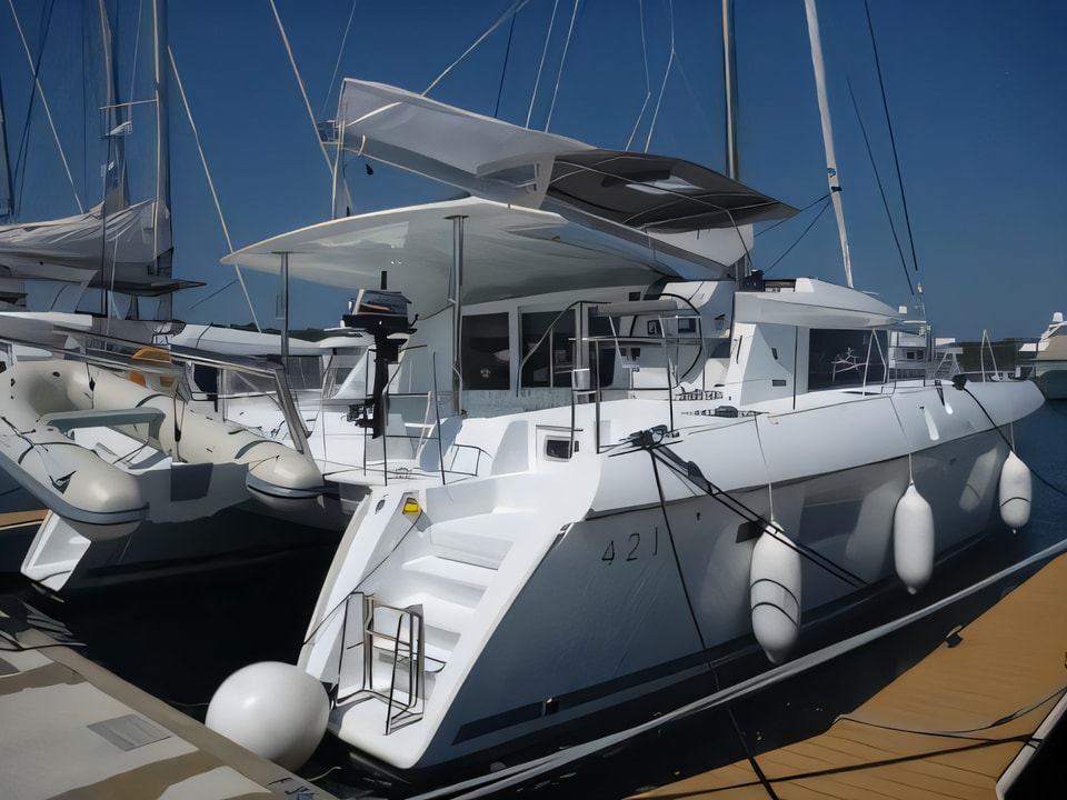 Exterior overview of Lagoon 421 (4+1 cab.) catamaran for charter from Sibenik Marina Mandalina in the Sibenik sailing area Croatia