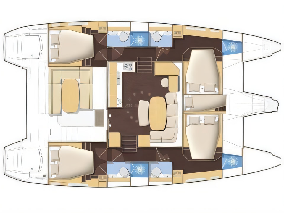 Layout of Lagoon 421 (4+1 cab.) catamaran with 4 cabins Croatia yacht charter