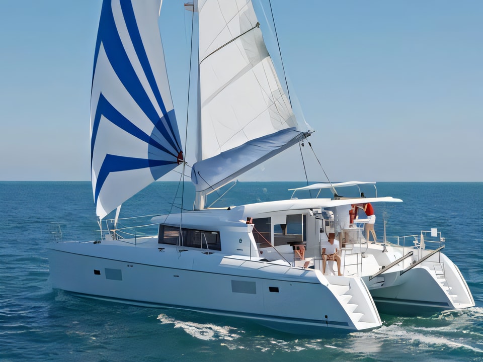 Exterior overview of Lagoon 421 (4+1 cab.) catamaran for charter from Sibenik Marina Mandalina in the Sibenik sailing area Croatia