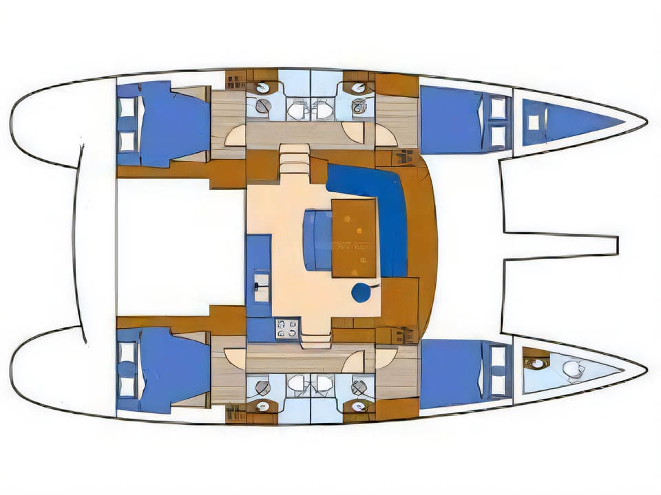 Layout of Lagoon 440 (4+2 cab.) catamaran with 4 cabins Croatia yacht charter