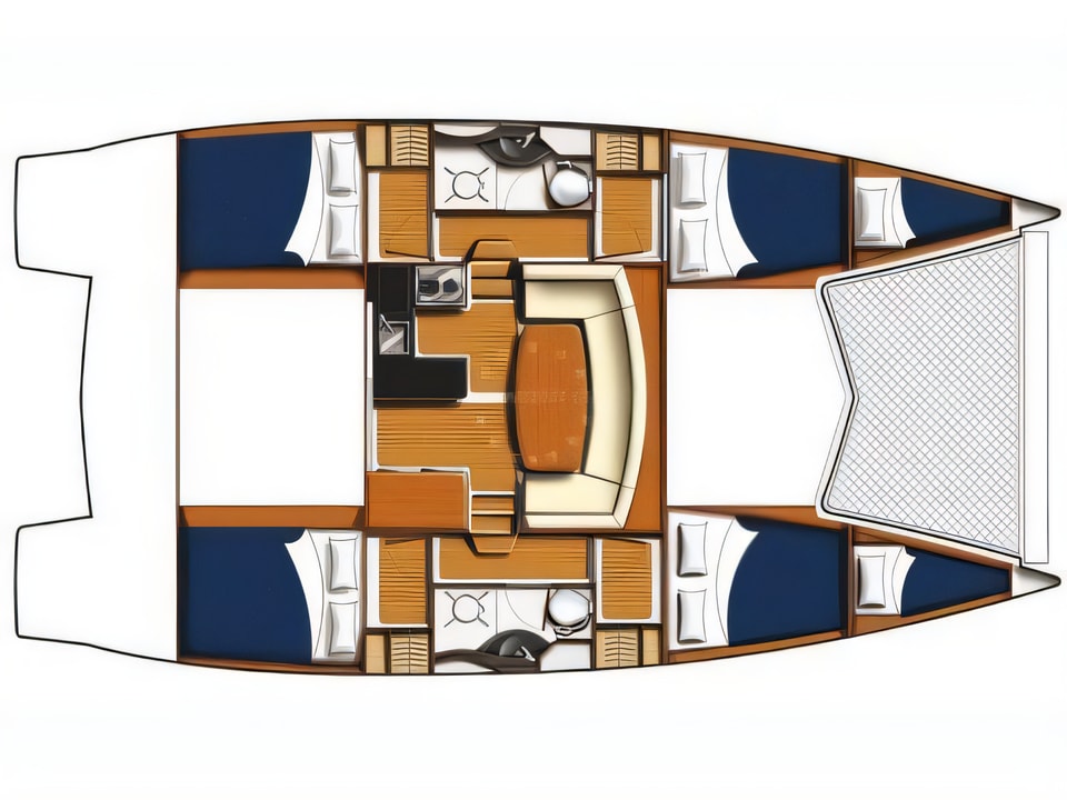 Layout of Leopard 39 PC (4+2 cab.) power catamaran with 4 cabins Croatia yacht charter