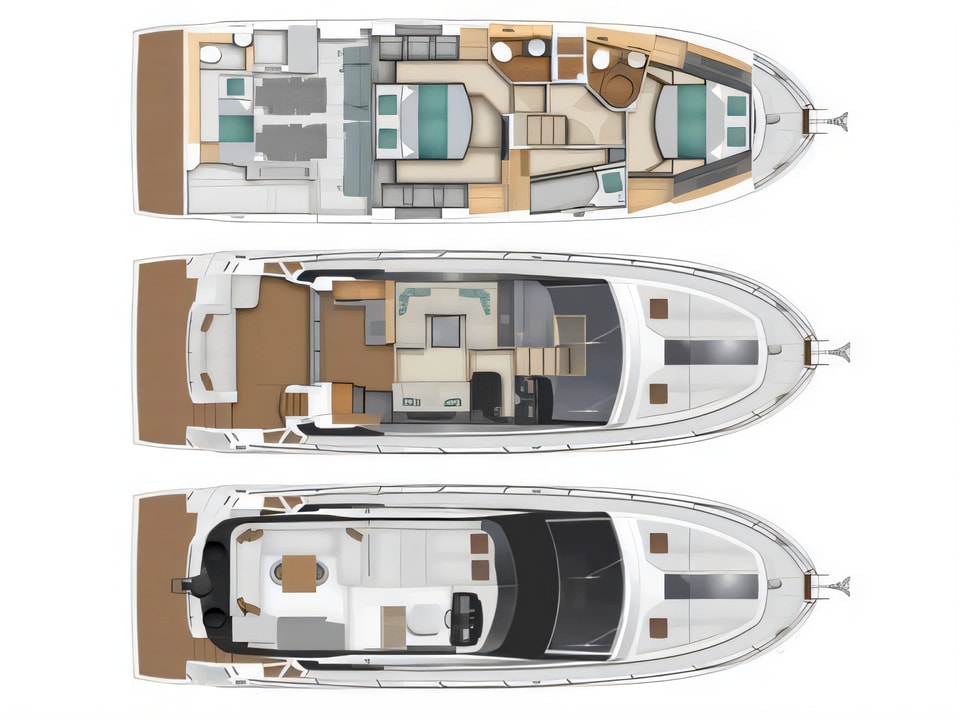 Layout of Monte Carlo 5 (3+1 cab.) motoryacht with 3 cabins Croatia yacht charter