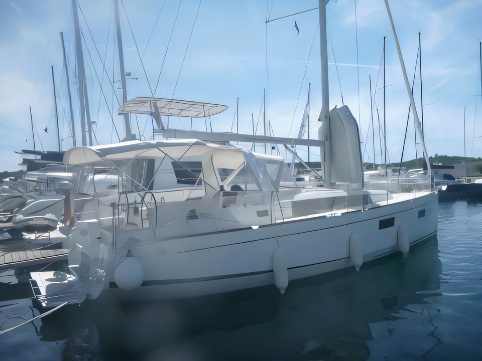 Exterior overview of Oceanis 38- 3 cab. sail boat for charter from Sibenik Marina Mandalina in the Sibenik sailing area Croatia