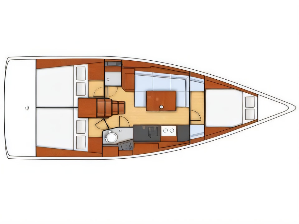 Layout of Oceanis 38- 3 cab. sail boat with 3 cabins Croatia yacht charter