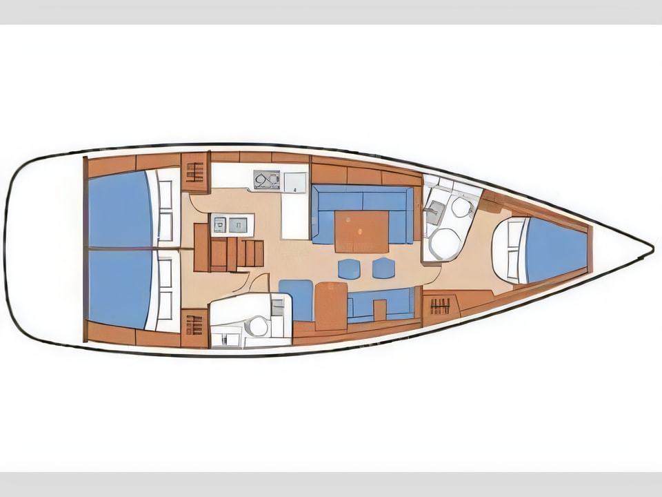 Layout of Oceanis 46 sail boat with 3 cabins Croatia yacht charter
