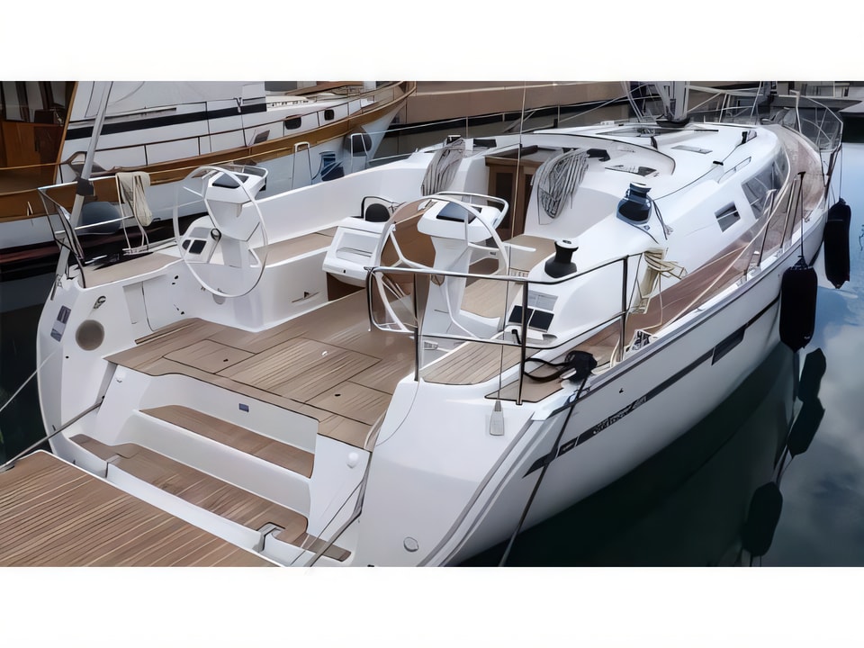 Exterior overview of Bavaria Cruiser 46 sail boat for charter from Sukosan Marina Dalmacija in the Zadar sailing area Croatia