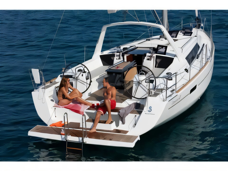 Exterior overview of Oceanis 41.1 sail boat for charter from Sukosan Marina Dalmacija in the Kornati sailing area Croatia