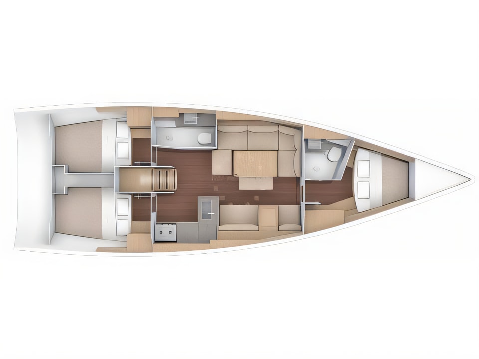 Layout of Dufour 412 sail boat with 3 cabins Croatia yacht charter