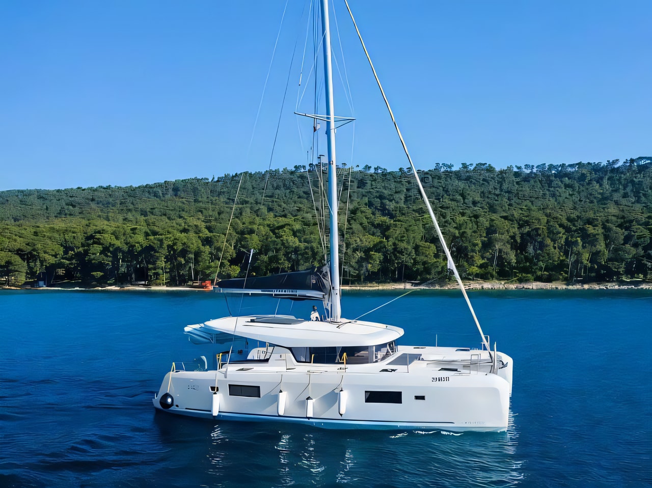 Exterior overview of Lagoon 42 catamaran for charter from Kastela Gomilica Marina in the Split sailing area Croatia