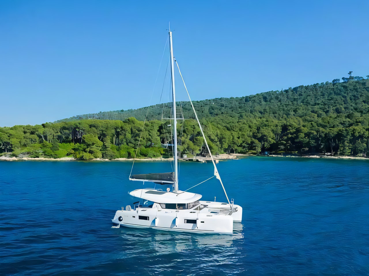 Exterior overview of Lagoon 42 catamaran for charter from Kastela Gomilica Marina in the Split sailing area Croatia