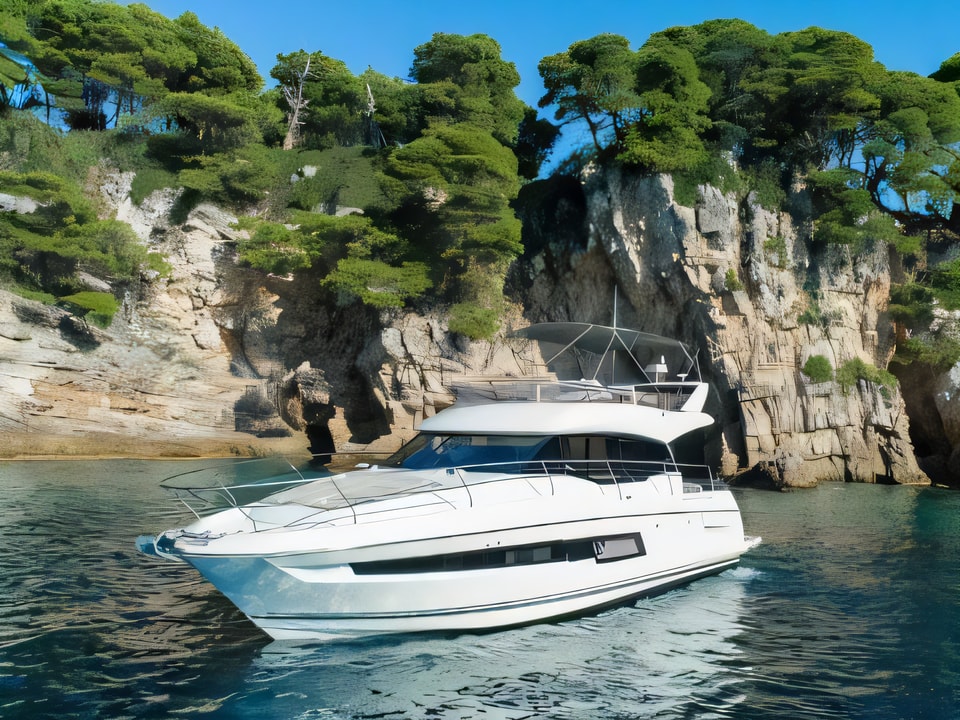 Exterior overview of Prestige 460 motoryacht for charter from Dubrovnik ACI Marina in the Dubrovnik sailing area Croatia