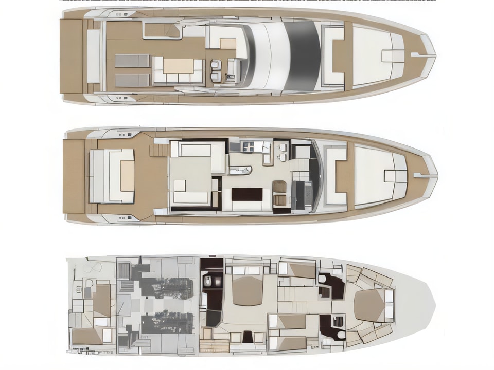 Layout of Azimut 66 motoryacht with 5 cabins Croatia yacht charter