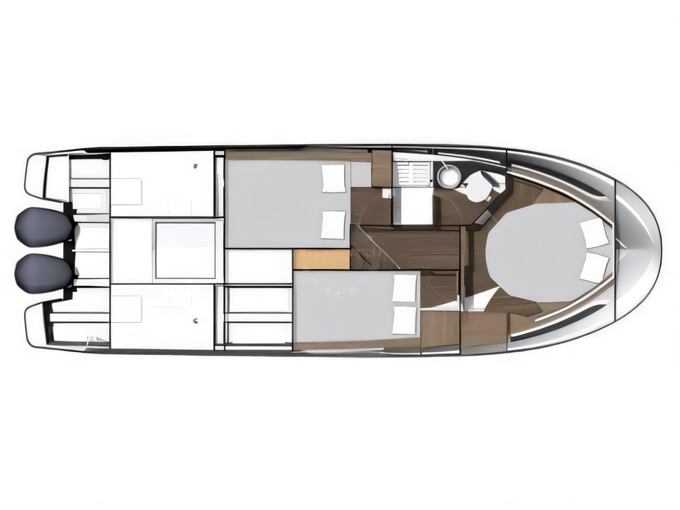 Layout of Merry Fisher 1095 motor boat with 3 cabins Croatia yacht charter