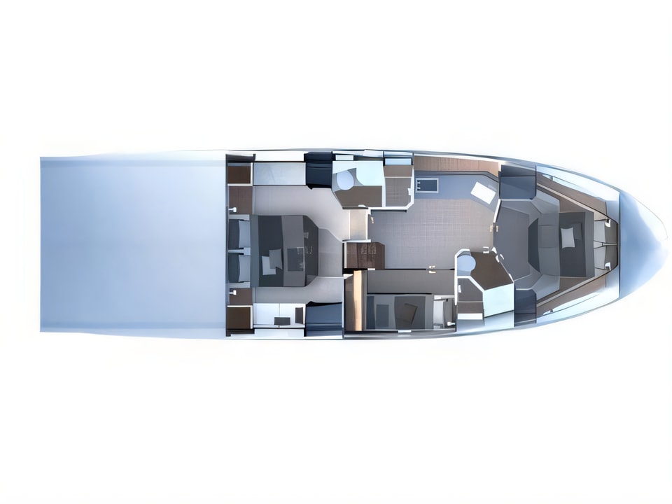 Layout of Azimut 50 motoryacht with 3 cabins Croatia yacht charter