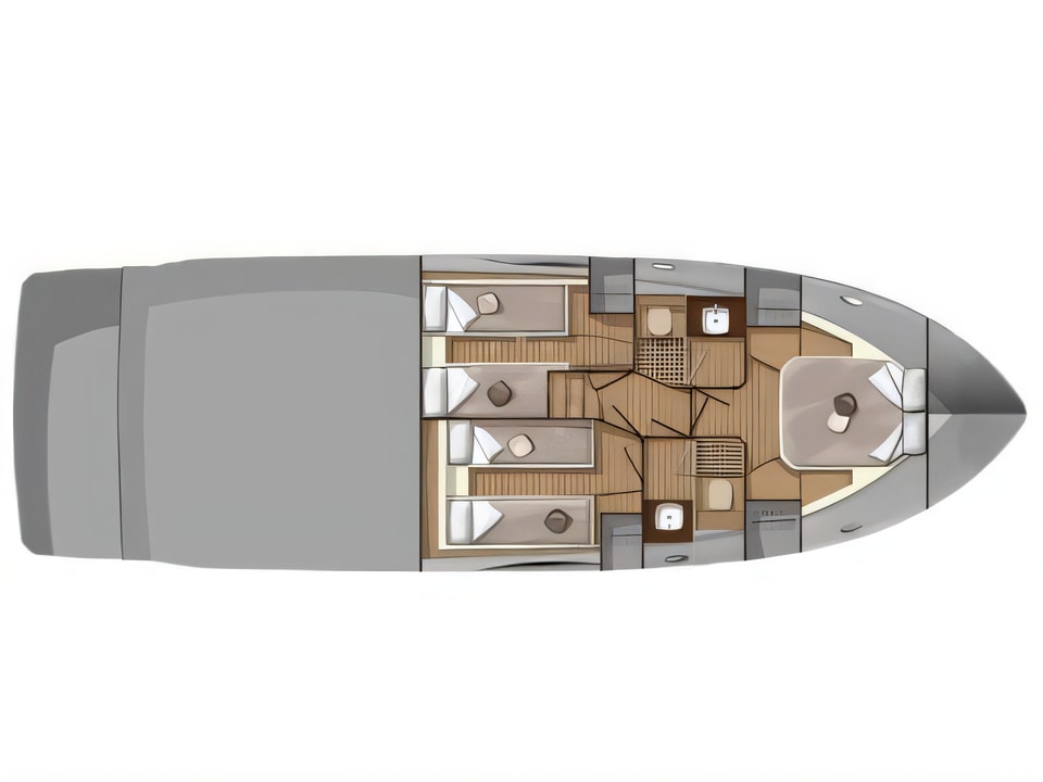 Layout of Sessa Fly 47 motoryacht with 3 cabins Croatia yacht charter