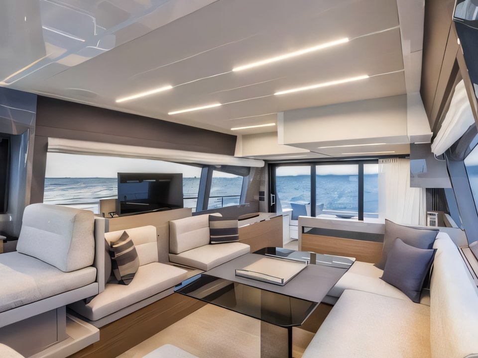 Interior of Ferretti 450 motoryacht with 3 cabins Croatia yacht charter