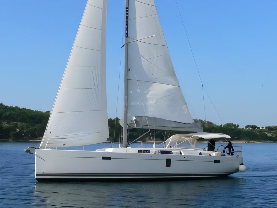 Exterior overview of Hanse 445 sail boat for charter from Sibenik Marina Mandalina in the Sibenik sailing area Croatia
