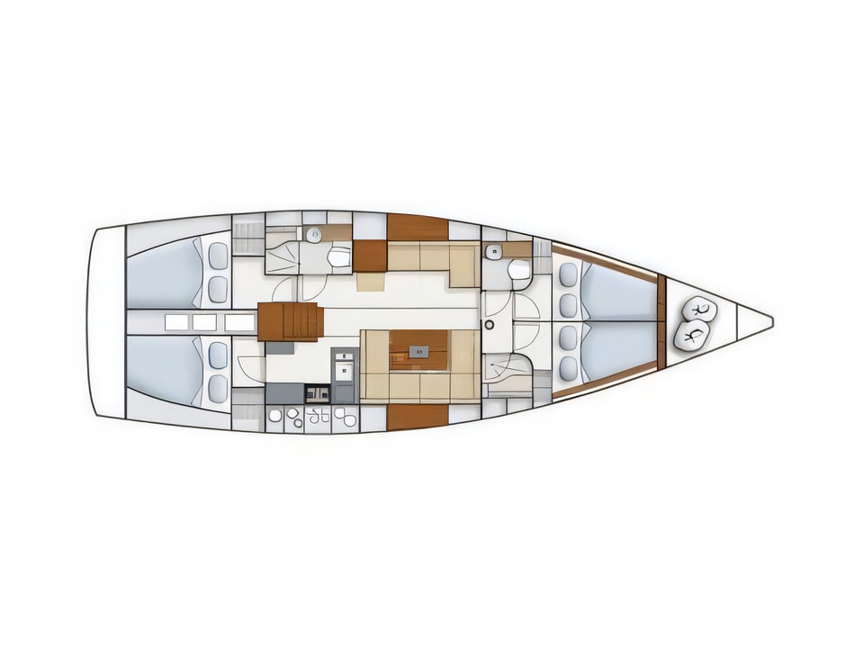 Layout of Hanse 445 sail boat with 4 cabins Croatia yacht charter