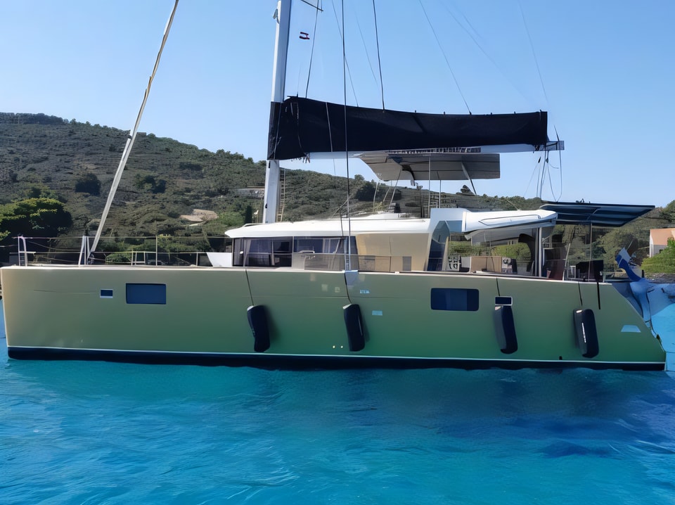 Exterior overview of Lagoon 450 catamaran for charter from Pirovac in the Sibenik sailing area Croatia