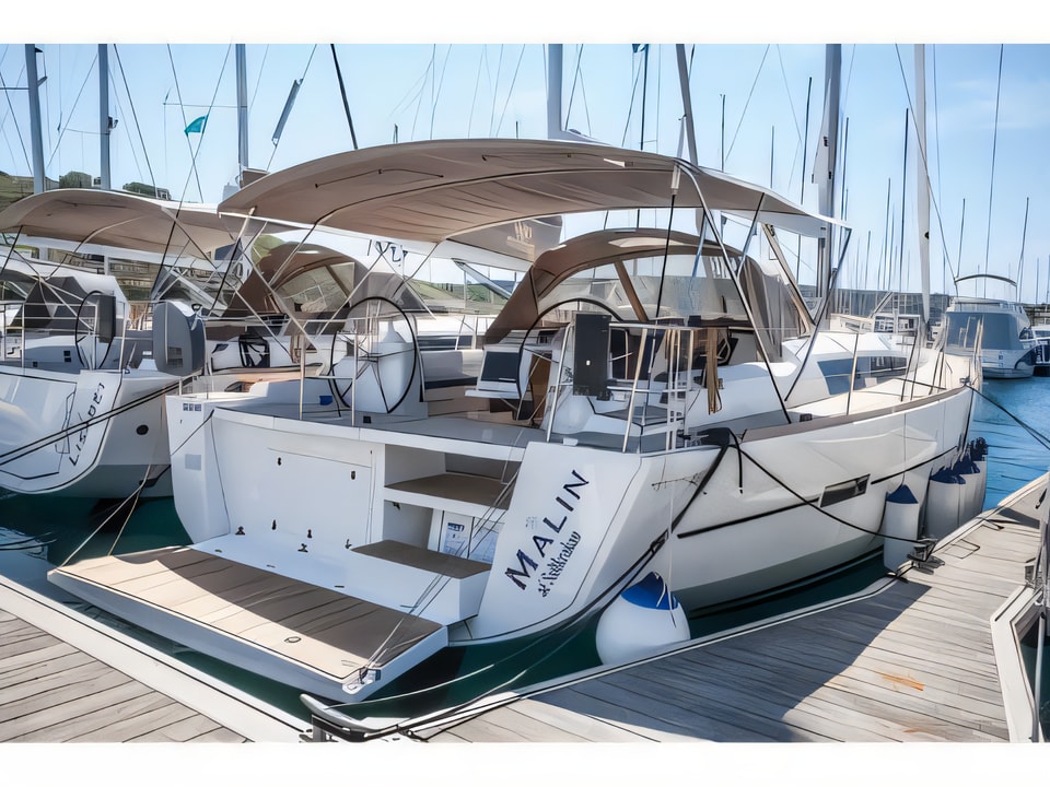 Exterior overview of Dufour 460 Grand Large sail boat for charter from Primosten Marina Kremik in the Sibenik sailing area Croatia